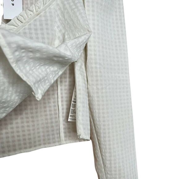 TOPSHOP Satin Prairie Crop ruffle Top ivory sz 6 puff long sleeve - Picture 11 of 11